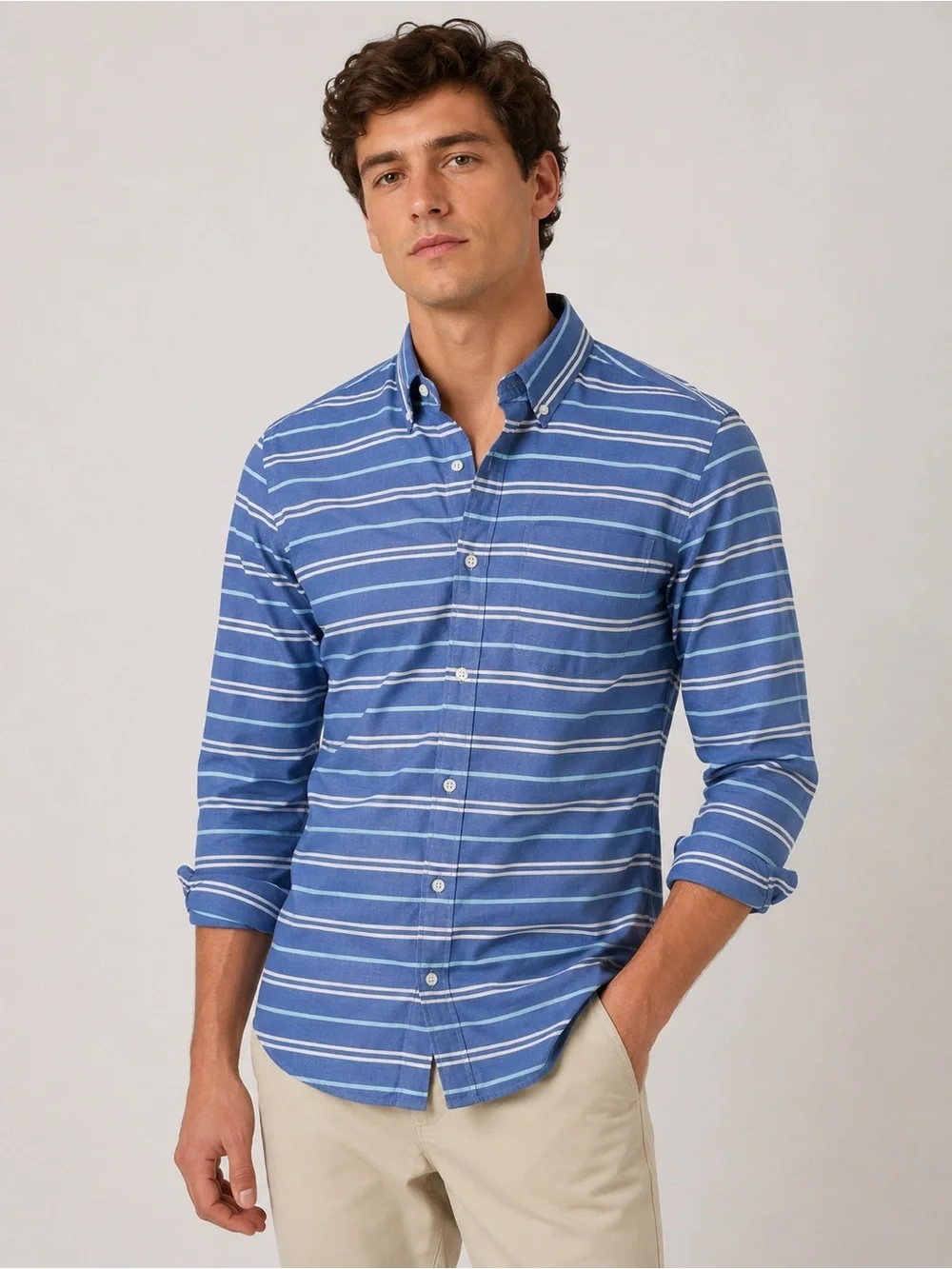 J. Crew Slim Fit Blue Striped Button Down Shirt Men’s Medium Long Sleeve Cotton